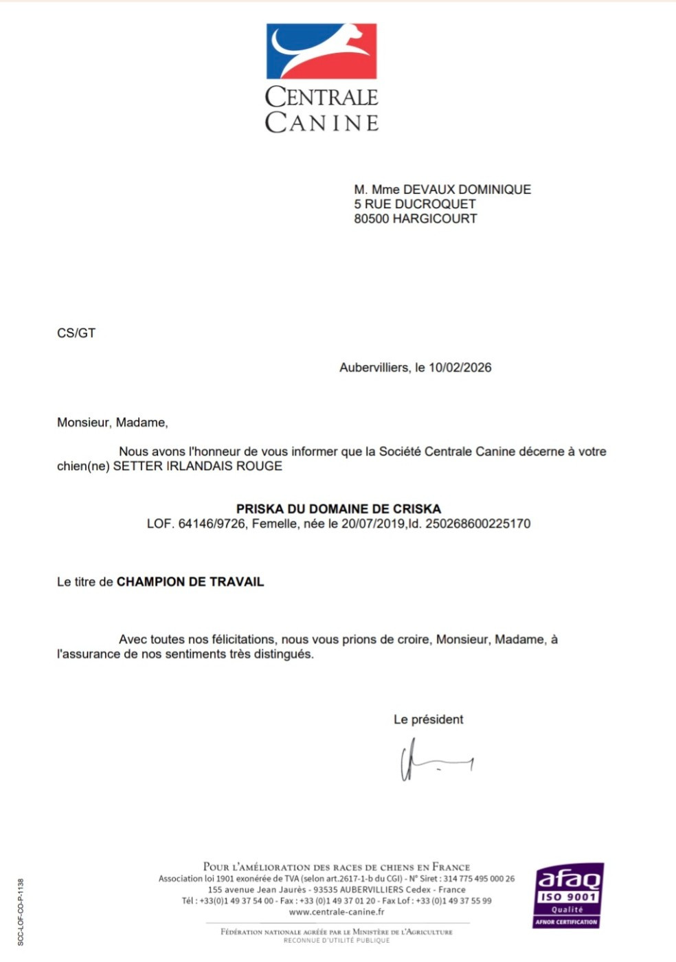 Priska Championne de Travail